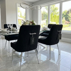 Marco Black Brushed Velvet Dining Chairs With Silver Legs - Sold In Pairs
