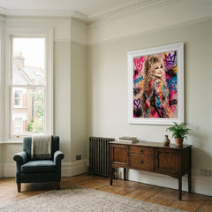 Dolly Parton Graffiti Pop Art White Frame Canvas Print Mat - 60 x 80cm