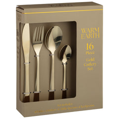 Warm Earth 16-Piece Gold Cutlery Set - Elegant Stainless Steel Dining