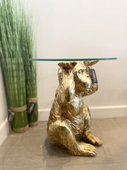 49Cm Gold Chimpanzee With Glass Top Side Table