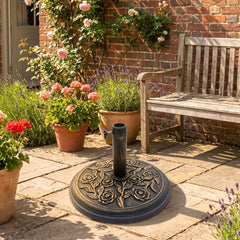 Rose Design Metal Parasol Base 45cm Heavy Duty Garden Umbrella Stand