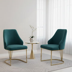 Set of 2 Lasco Green and Gold Velvet Dining Chairs with Metal Legs