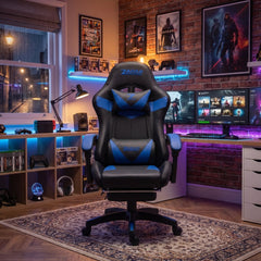 ZADAR Blue/Black Musical Gaming Chair with Bluetooth, RGB & Footrest