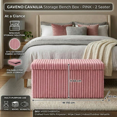 Gaveno Cavailia Pink Ribbed Storage Bench - 2 Seater Foldable Ottoman