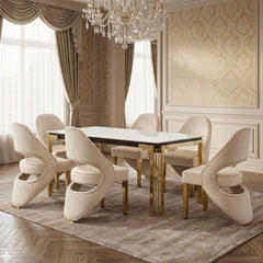 Sorrento White Marble 180cm Dining Table & 6 Santorini Cream Chairs