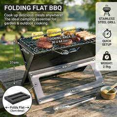 Folding Flat Portable Charcoal BBQ - Stainless Steel Outdoor Grill