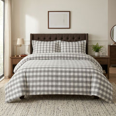 Gaveno Cavailia Natural Gingham Double Duvet Cover Microfibre Set
