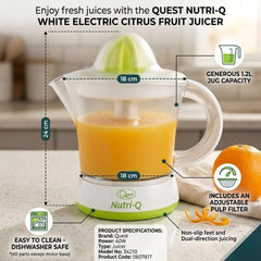 Nutri-Q 1.2L White Electric Citrus Juicer - 40W with Pulp Filter
