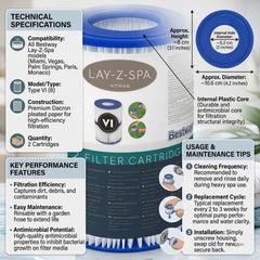 Lay-Z-Spa Filter Cartridge Size VI - Pack of 2 Hot Tub Spa Filters