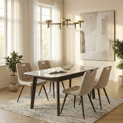 Arizona Extending Cream & Gold Ceramic Table & 4 Monza Beige Chairs