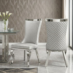 Samara Grey Silver Velvet Dining Chairs - Set of 2 Quilted Back
