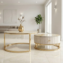 Melrose Cream Marble Nesting Of Coffee Tables - Set of 2 Storage Cream Fabric