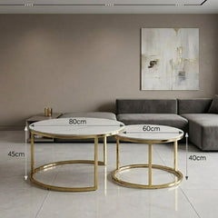 Aria White Marble & Gold Nesting Coffee Tables - Set of 2, 80cm