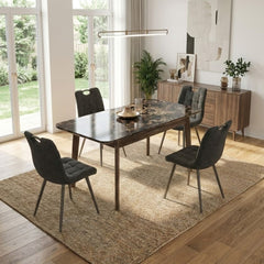Arizona Extending Black & Gold Ceramic Table & 4 Monza Black Chairs
