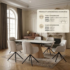 Monaco Beige Stone Extending Dining Set 6 Florence Swivel Chairs
