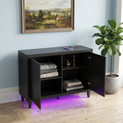 Aura Black Gloss 2 Door Sideboard with LED & Bluetooth Speakers 110cm