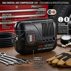 RAC 12V Digital Air Compressor - Portable 150 PSI Tyre Inflator