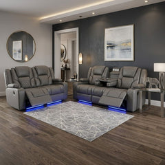 Adorn Grey PU Leather Electric Recliner Sofa Set - 3 & 2 Seater