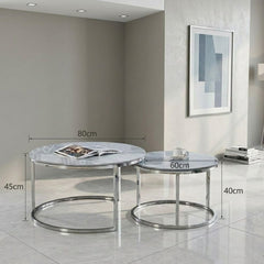 Aria Grey Marble & Silver Nesting Coffee Tables - Set of 2, 80cm