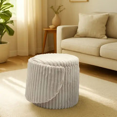 3 In 1 Natural Harp Ribbed Ottoman Storage Stool - Modern Velvet Seat