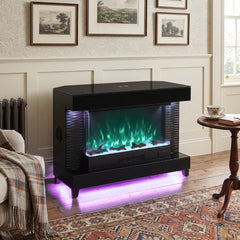 Black Corner Fireplace TV Unit with LED & Bluetooth Speakers System