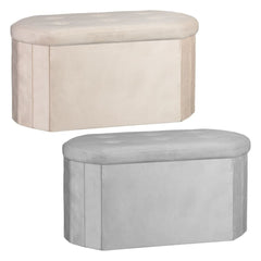Grey Velvet Oval Storage Ottoman - Padded Bench & Blanket Box