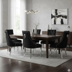 Set of 6 Majestic Hudson Black Leather Lion Knocker Dining Chairs