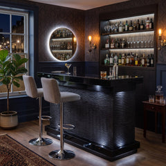 Home Luxe Aura Black Drinks Bar with LED Lights & Bluetooth Speakers