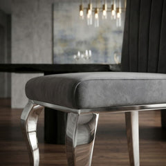 Armenia Dark Grey Velvet Dining Chairs - Set of 2 with Silver Legs