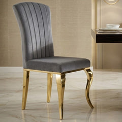 Armenia Dark Grey Velvet Dining Chairs - Set of 2 with Gold Legs
