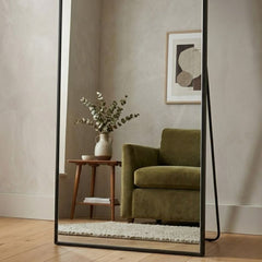 Black Arch Metal Mirror 60x165cm - Modern Bevelled Wall & Floor Mirror
