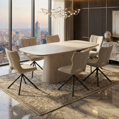 Davos Grey 180cm Ceramic Oval Dining Table & 6 Roseland Swivel Chairs