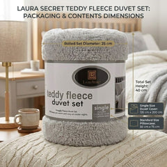 Laura Secret Teddy Fleece Single Duvet Set - Silver Warm Snuggly Bedding
