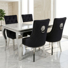 Sofia 1.5m Grey Marble Dining Table & 4 Black Minister Lion Chairs