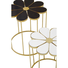 Jodie Set of 2 Petal Shaped Side Tables - Black, White & Gold Finish