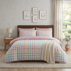 Gaveno Cavailia Pastel Gingham Double Duvet Cover Microfibre Bed Set