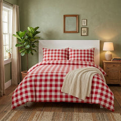 Gaveno Cavailia Red Gingham Double Duvet Cover Microfibre Bed Set