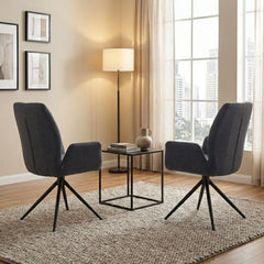 Set of 2 Grey Fairmont 360 Swivel Dining Chairs | Modern Fabric