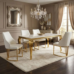 Sofia 150cm Cream Gold Marble Dining Table & 4 Lasco Cream Gold Chairs