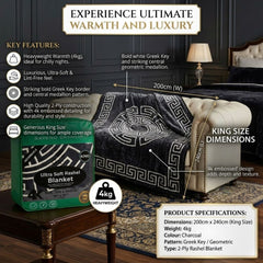 Gaveno Cavailia Charcoal Greek Key King Rashel Blanket 4kg Throw