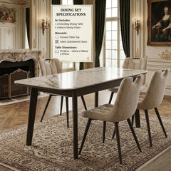 Arizona Extending Cream & Gold Ceramic Table & 4 Monza Beige Chairs