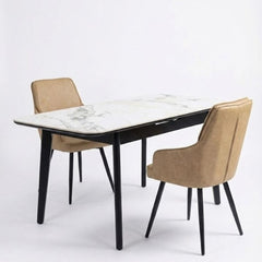 Set of 2 Palermo Beige PU Leather Dining Chairs with Black Metal Legs