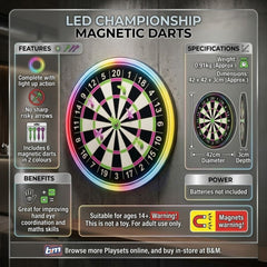 LED Championship Magnetic Dartboard Set with 6 Darts - Light Up Fun