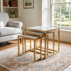 Massa Gold Nest of Tables Set of 3 Cream Marble Modern Side Tables