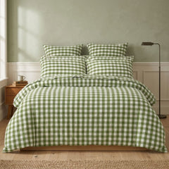 Gaveno Cavailia Green Gingham Double Duvet Cover Microfibre Bed Set
