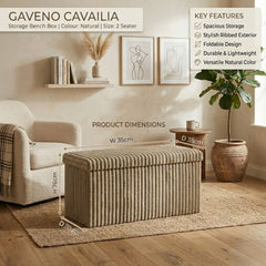 Gaveno Cavailia Natural Ribbed Storage Bench - 2 Seater Foldable Box