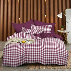 Gaveno Cavailia Mulberry Gingham King Duvet Cover Microfibre Bed Set