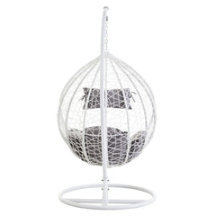 Goa White Rattan Effect Hanging Egg Chair Swing Grey Cushions