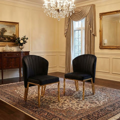 Set of 2 Black Velvet Fabio Dining Chairs with Luxury Gold Frame