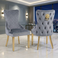 Set of 2 Grey Victoria Dining Chairs Gold Leg | Home Luxe Interior
